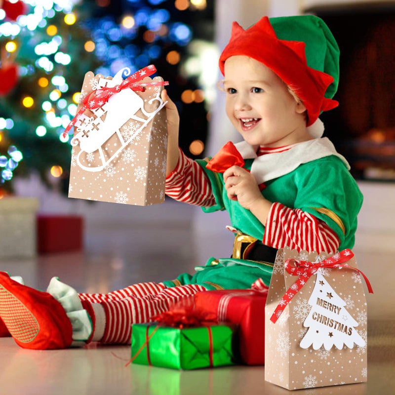 iefoah 24pcs Christmas Goody Bags Bulk Christmas Kraft Gift Bags with Snowflake Ribbons Gingerbread Christmas Tags for Holiday Party Supplies - Image 2
